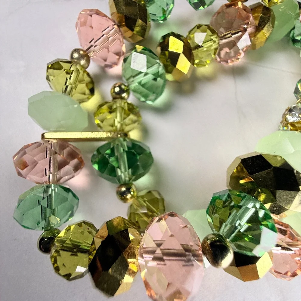 Multi-colored Stretch Crystal and Glass Bracelet - Picture 5 of 6